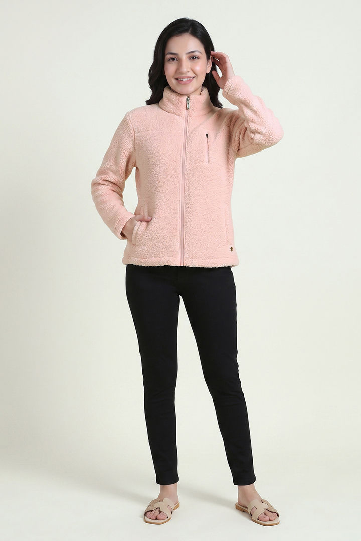 Zivame Sherpa Knit Poly Winter Lifewear Jacket - Peachy Keen — image 5